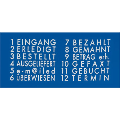 COLOP® Datumstempel mini-dater S120/WD 47 x 4 mm (B x H) EINGANG, ERLEDIGT, BESTELLT, AUSGELIEFERT, e-m@iled, ÜBERWIESEN, BEZAHLT, GEMAHNT, BETRAG erh., GEFAXT, GEBUCHT, TERMIN 1 Druckzeile blau/rot