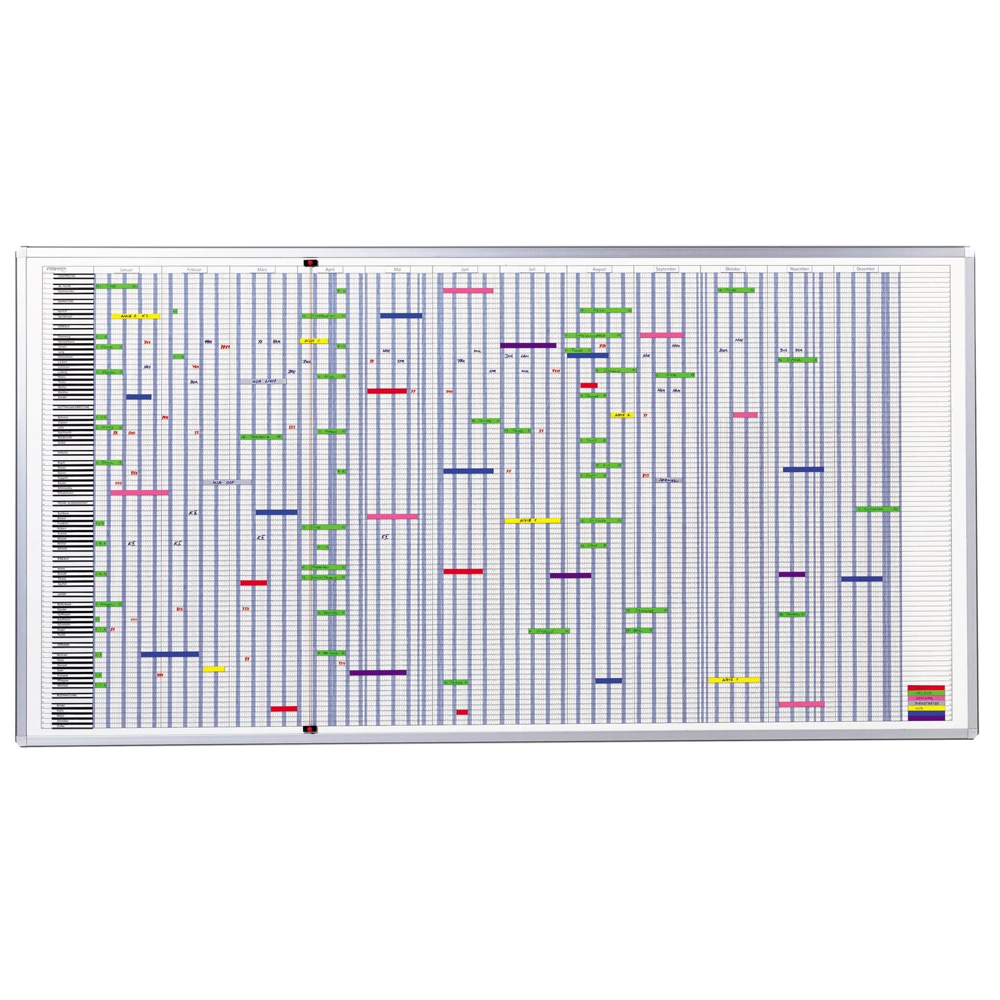 FRANKEN Jahresplaner JetPlaner 1990 193 x 100 cm (B x H) 12 Monate 90 Mitarbeiter/Projekte inkl. 90 magnetische Namensschilder (10 x 80 mm), magnetische Monatsschilder, 8 m farbiges Magnetband (10 mm), transparentes Klebeband, Datumlot, 4 Fine Marker