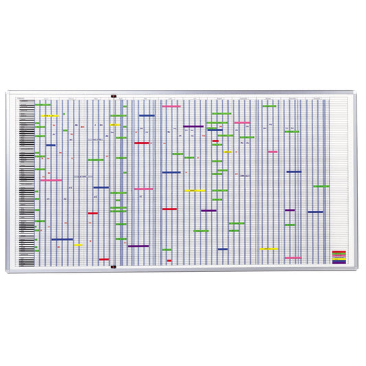 FRANKEN Jahresplaner JetPlaner 1990 193 x 100 cm (B x H) 12 Monate 90 Mitarbeiter/Projekte inkl. 90 magnetische Namensschilder (10 x 80 mm), magnetische Monatsschilder, 8 m farbiges Magnetband (10 mm), transparentes Klebeband, Datumlot, 4 Fine Marker