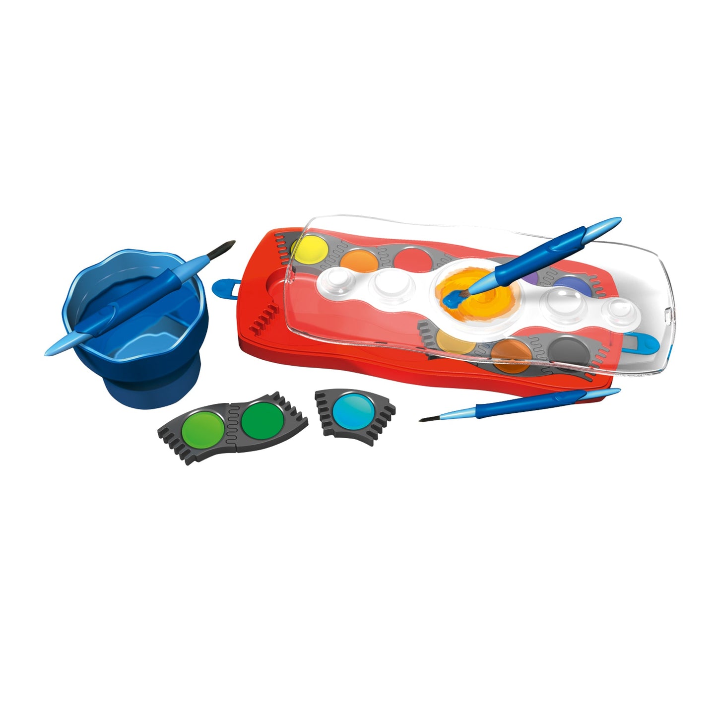 Faber-Castell Farbkasten Connector 12 Farben cyanblau, blaugrün, gelbgrün, ockergelb, siena, schwarz, gelb, orange, zinnoberrot dunkel, magentarot, violett, ultramarinblau Kunststoff