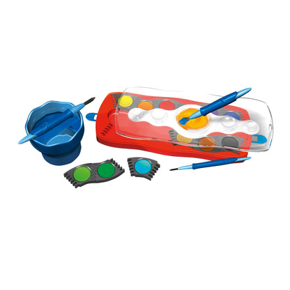 Faber-Castell Farbkasten Connector 12 Farben cyanblau, blaugrün, gelbgrün, ockergelb, siena, schwarz, gelb, orange, zinnoberrot dunkel, magentarot, violett, ultramarinblau Kunststoff