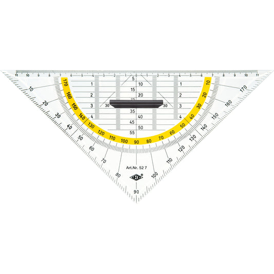 WEDO® Geometriedreieck 25cm mit farbig hinterlegten Winkelgraden doppelseitig mit Griff Kunststoff transparent