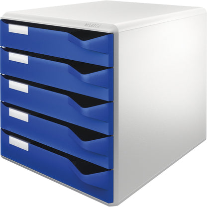 Leitz Schubladenbox 5 Schubladen DIN A4, Überbreite Polystyrol Gehäusefarbe: lichtgrau Farbe der Schublade: blau