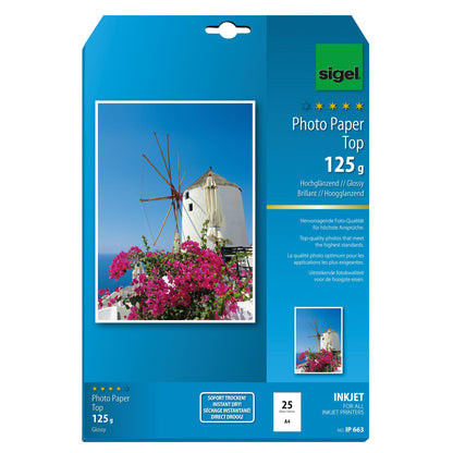 SIGEL Fotopapier Top DIN A4 125g/m² hochweiß hochglänzend 25 Bl./Pack.