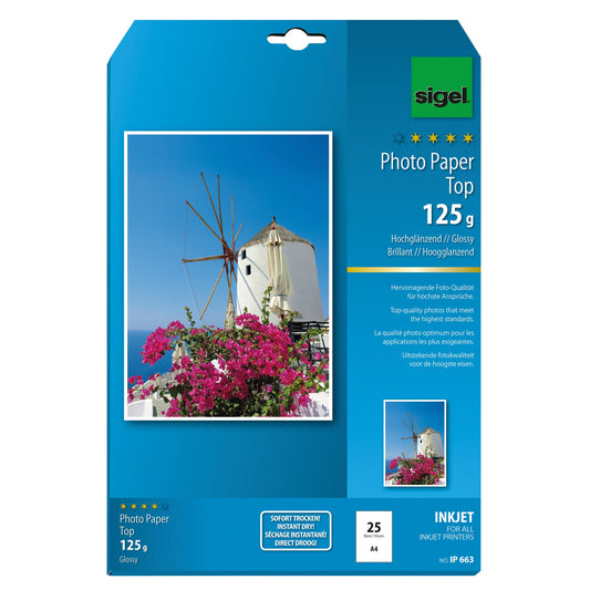 SIGEL Fotopapier Top DIN A4 125g/m² hochweiß hochglänzend 25 Bl./Pack.