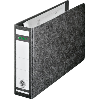 Leitz Ordner 55mm DIN A5 quer Rückenschild: geklebt ohne Schlitze Werkstoff: Hartpappe, recycelt Material außen: Papier Material innen: Papier schwarz