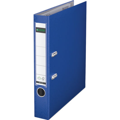 Leitz Ordner 52mm DIN A4 Rückenschild: einsteckbar mit Schlitzen Werkstoff: Graupappe, recycelt Material außen: Polypropylenfolie Material innen: Papier, PE beschichtet nachtblau