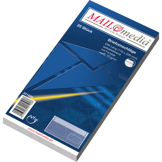 MAILmedia Briefumschlag DIN lang 220 x 110 mm (B x H) mit Selbstklebung mit Fenster 75g/m² weiß 25 St./Pack.