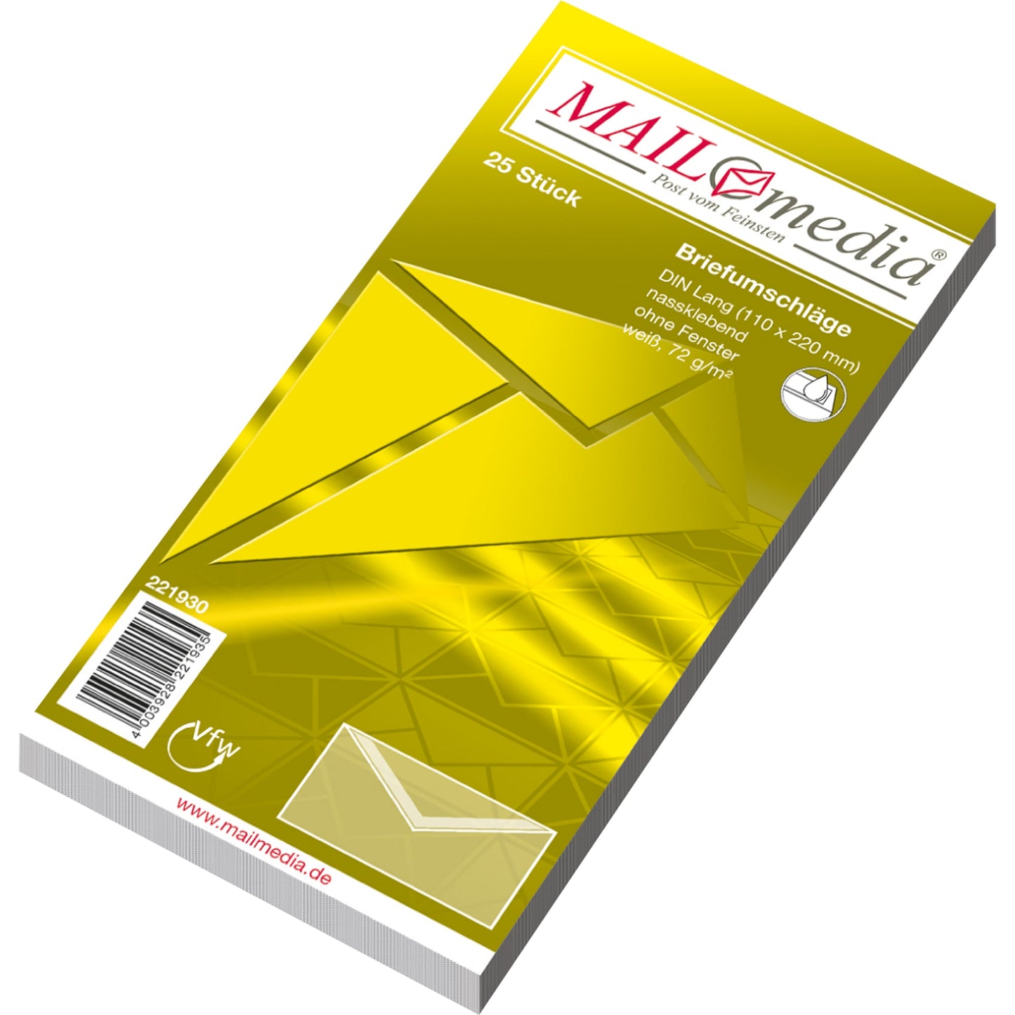 MAILmedia Briefumschlag DIN lang 220 x 110 mm (B x H) mit gummierter Klappe ohne Fenster 75g/m² weiß 25 St./Pack.
