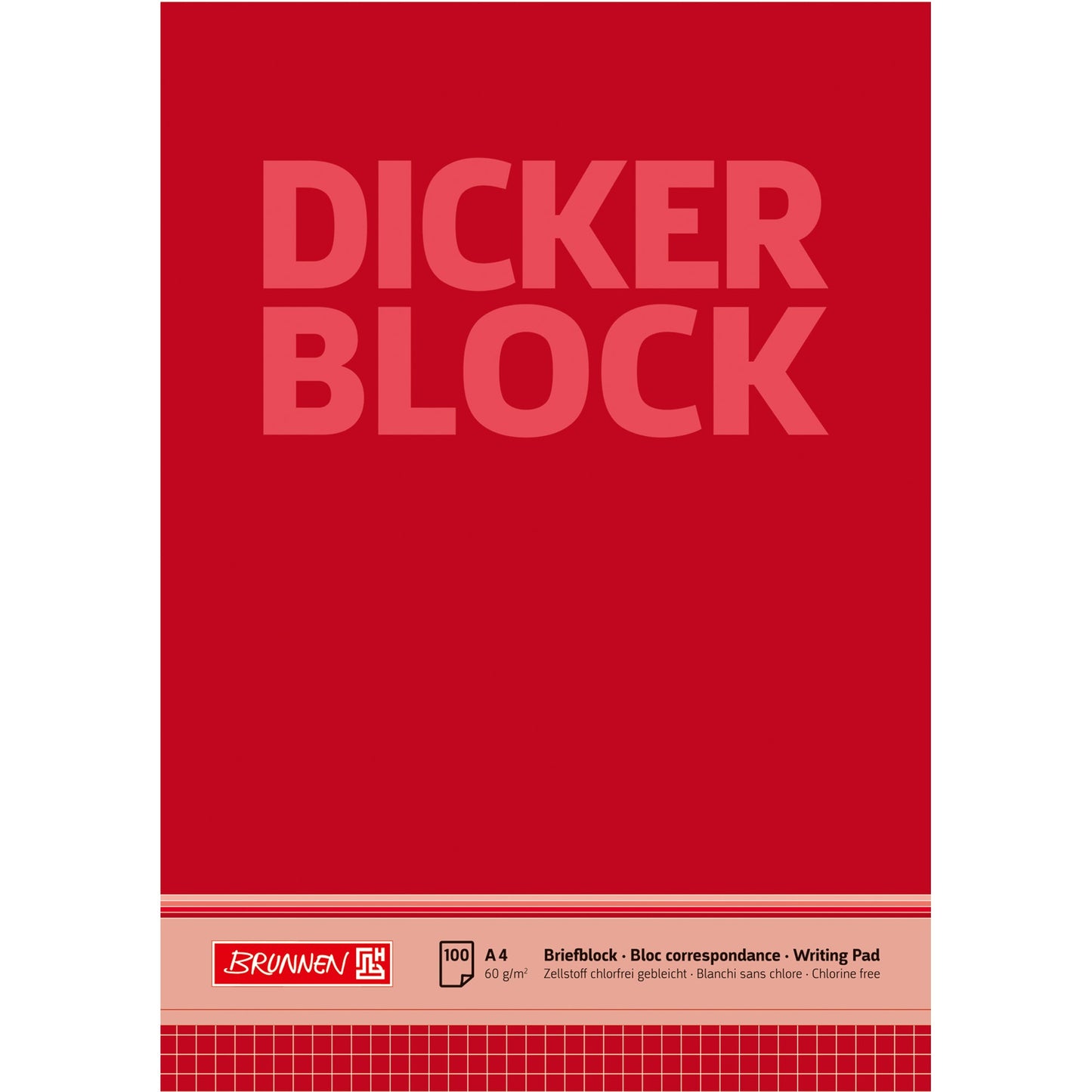BRUNNEN Briefblock DIN A4 kariert 60g/m² rot weiß Dicker Block 100 Bl.
