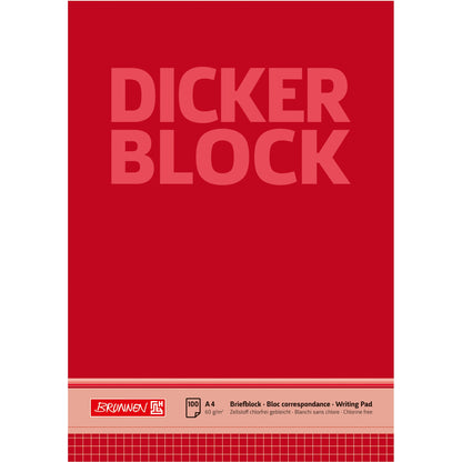 BRUNNEN Briefblock DIN A4 kariert 60g/m² rot weiß Dicker Block 100 Bl.