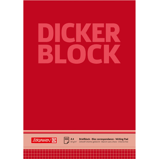 BRUNNEN Briefblock DIN A4 kariert 60g/m² rot weiß Dicker Block 100 Bl.