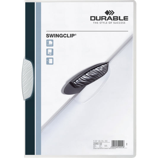 DURABLE Klemmmappe SWINGCLIP® DIN A4 Polypropylen Farbe der Rückseite: transparent Farbe der Klemme: weiß