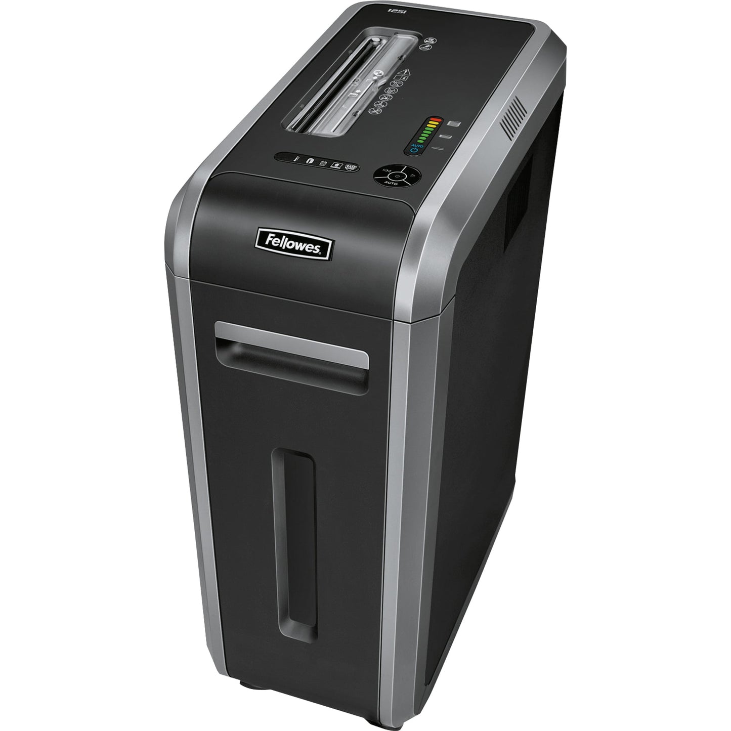 Fellowes® Aktenvernichter Powershred® 125i P-2 Papier, Heftklammern, Büroklammern, Kreditkarten, CDs/DVDs Streifenschnitt 18 Bl. silber/schwarz