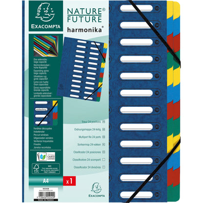 Exacompta Ordnungsmappe Harmonika® DIN A4 225g/m² Colorspankarton Farbe: blau Farbe des Fächerblocks: mehrfarbig 24 Fächer