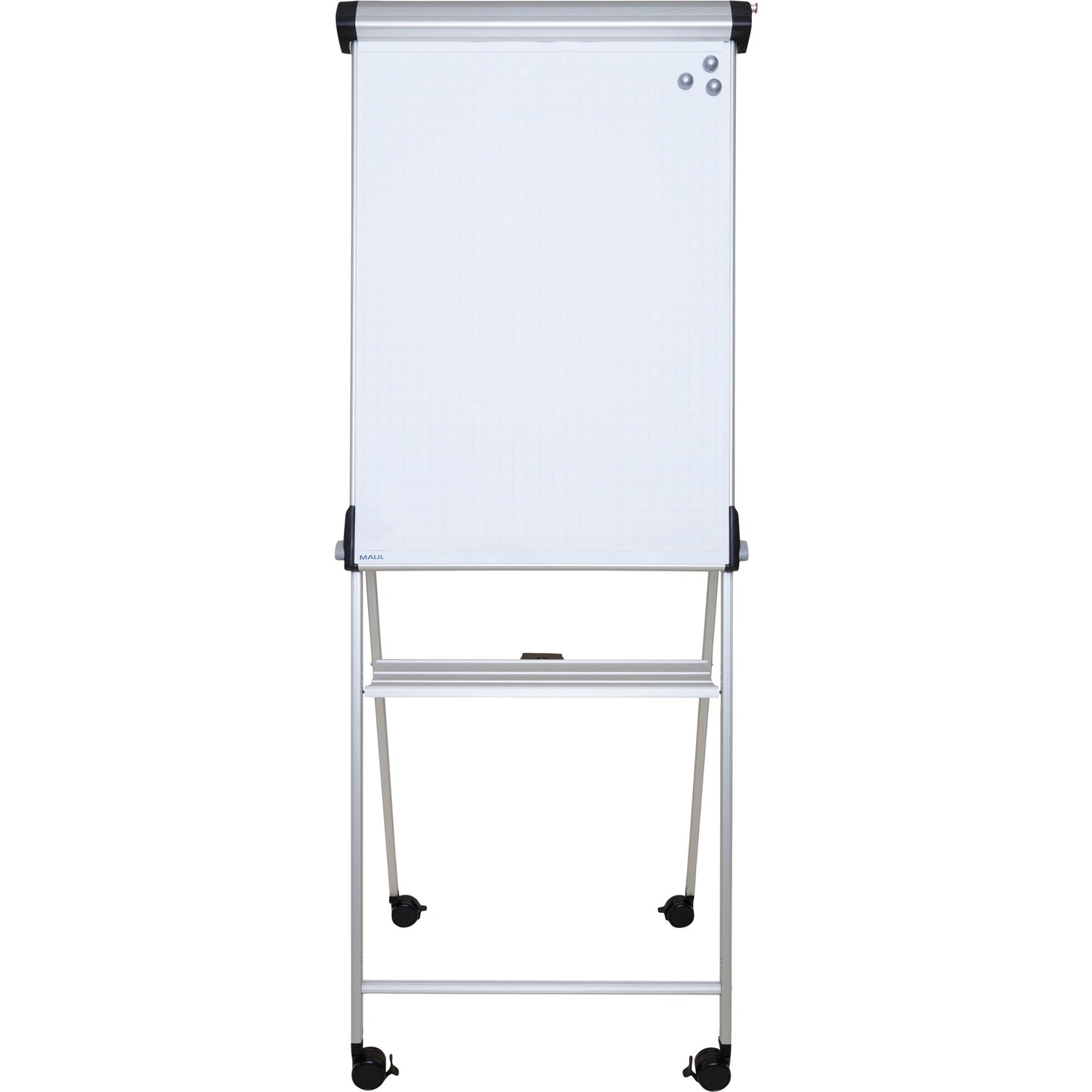 MAUL Mobiles Flipchart MAULpro mit Ablageschale Vierarmfuß mit 4 Rollen Stahl silber
