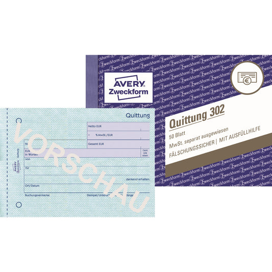 Avery Zweckform Quittung 302 DIN A6 quer nicht selbstdurchschreibend 50 Bl.