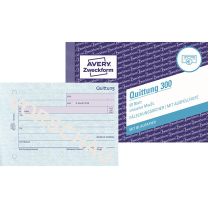 Avery Zweckform Quittung 300 DIN A6 quer nicht selbstdurchschreibend 1 Durchschlag 50 Bl.