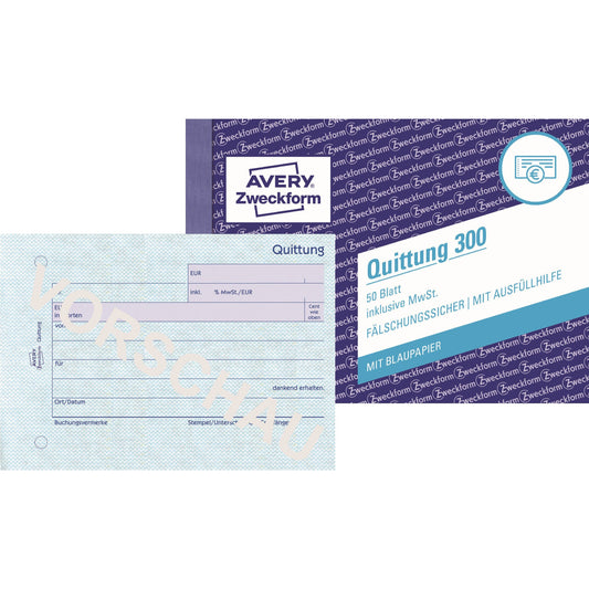Avery Zweckform Quittung 300 DIN A6 quer nicht selbstdurchschreibend 1 Durchschlag 50 Bl.