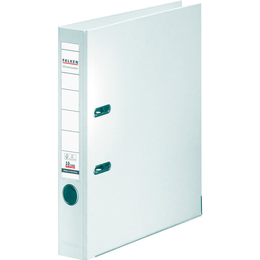 Falken Ordner Chromocolor 50mm DIN A4 Rückenschild: einsteckbar mit Schlitzen Werkstoff: Pappe Material außen: Polypropylen Material innen: Polypropylen weiß