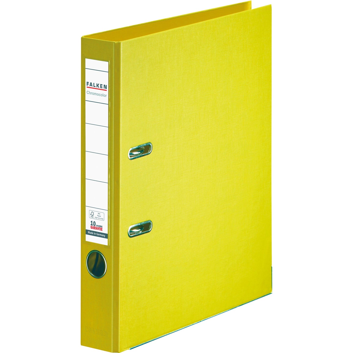 Falken Ordner Chromocolor 50mm DIN A4 Rückenschild: einsteckbar mit Schlitzen Werkstoff: Pappe Material außen: Polypropylen Material innen: Polypropylen gelb