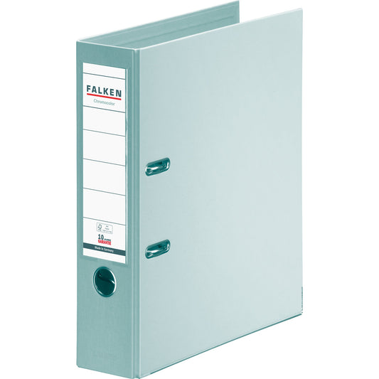 Falken Ordner Chromocolor 80mm DIN A4 Rückenschild: einsteckbar mit Schlitzen Werkstoff: Pappe Material außen: Polypropylen Material innen: Polypropylen grau