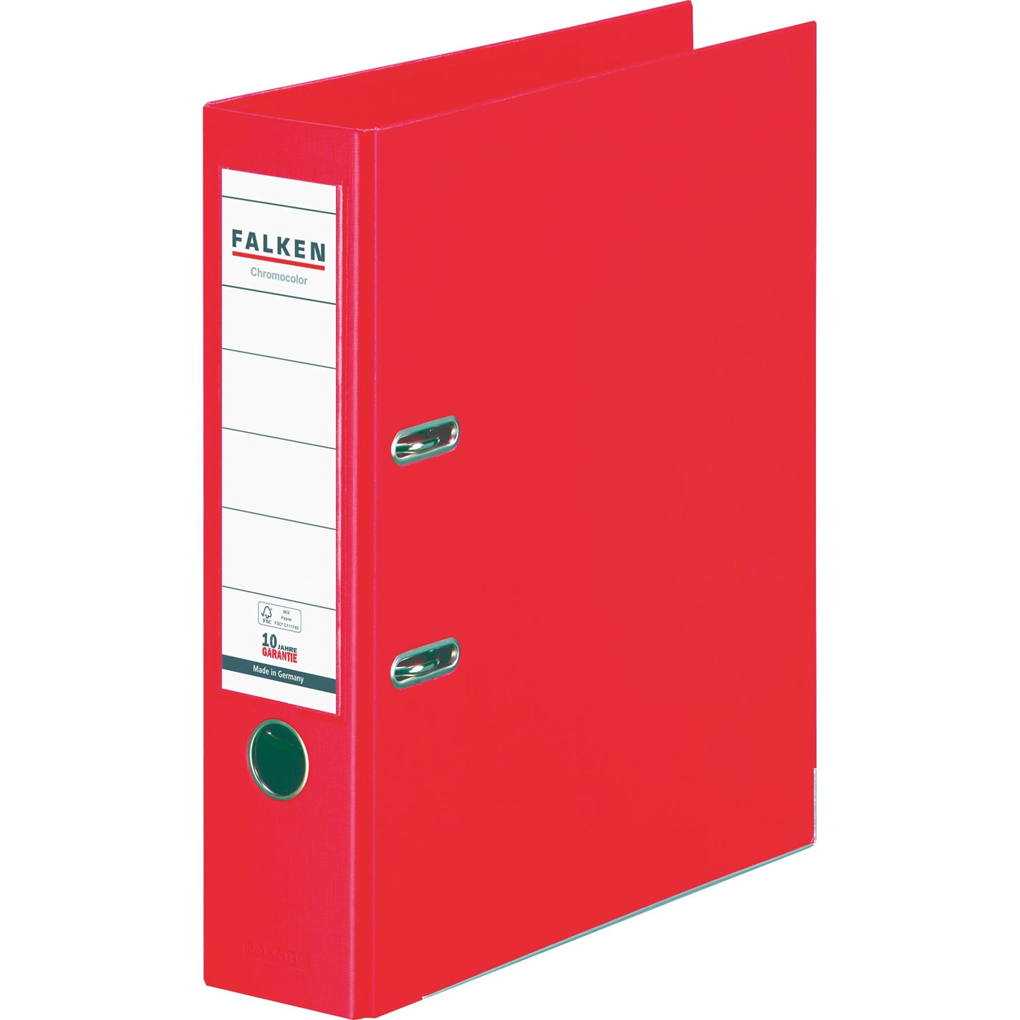 Falken Ordner Chromocolor 80mm DIN A4 Rückenschild: einsteckbar mit Schlitzen Werkstoff: Pappe Material außen: Polypropylen Material innen: Polypropylen rot