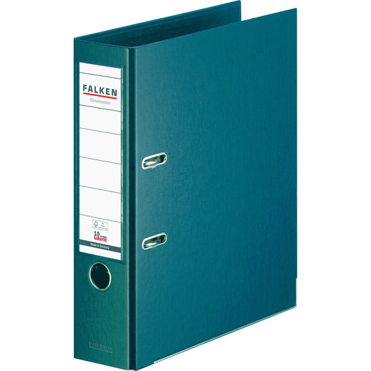 Falken Ordner Chromocolor 80mm DIN A4 Rückenschild: einsteckbar mit Schlitzen Werkstoff: Pappe Material außen: Polypropylen Material innen: Polypropylen schwarz