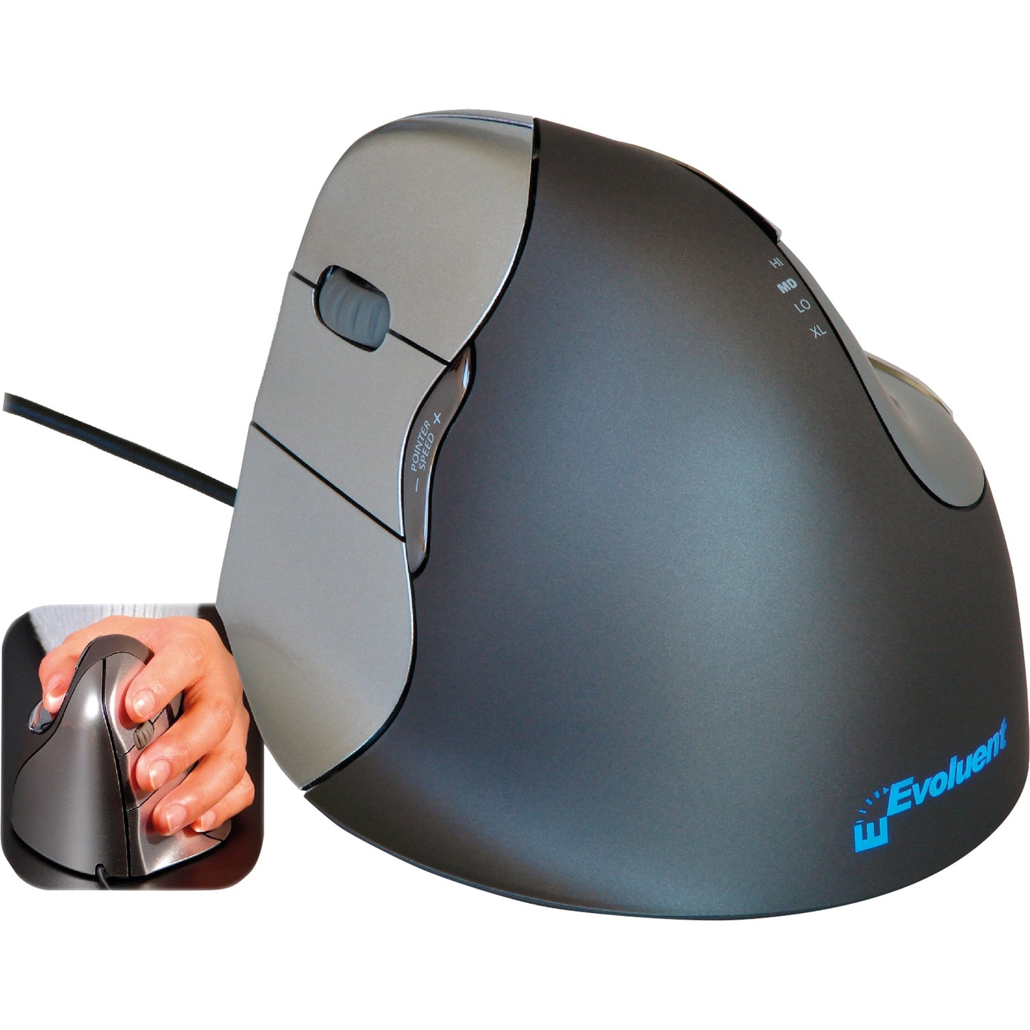 BakkerElkhuizen Optische PC Maus Evoluent 4 Linkshänder ergonomisch USB-A grau/silber