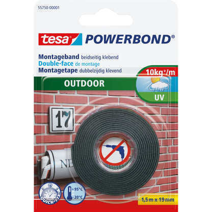 tesa® Montageklebeband Powerbond® Outdoor Außenbereich 19 mm x 1,5 m (B x L) 10kg beidseitig klebend