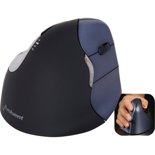 BakkerElkhuizen Optische PC Maus Evoluent 4 Rechtshänder ergonomisch USB-A 5m Batterie schwarz/blau