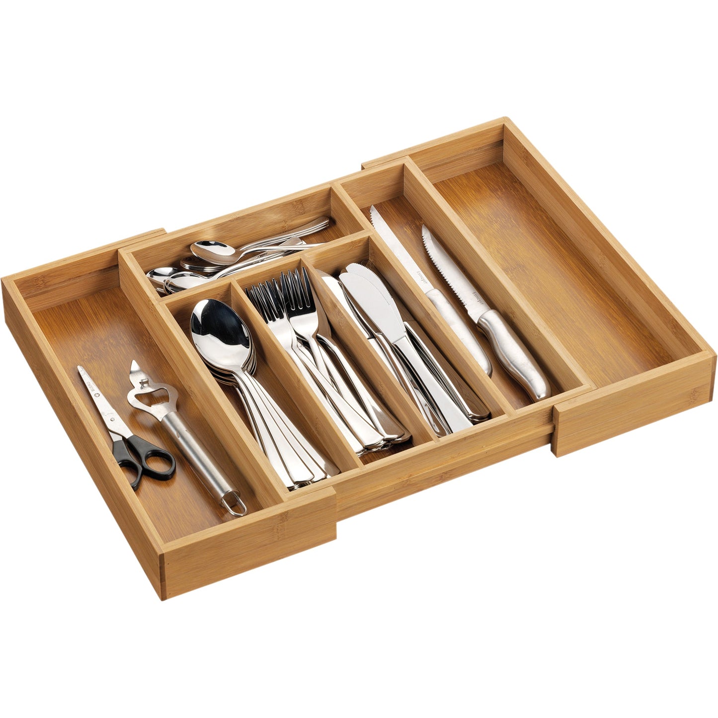 Esmeyer® Besteckkasten SIMON 28,6 x 5,9 x 33,4 cm (B x H x T) ausziehbar Bambusholz braun 7 Fächer