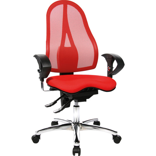TOPSTAR Bürodrehstuhl Sitness® 15 46-56cm Permanentkontaktmechanik Rolle hart gebremst (für Teppichboden) optionales Zubehör: Rolle weich gebremst (für Hartboden) 6991 Stahl, verchromt rot