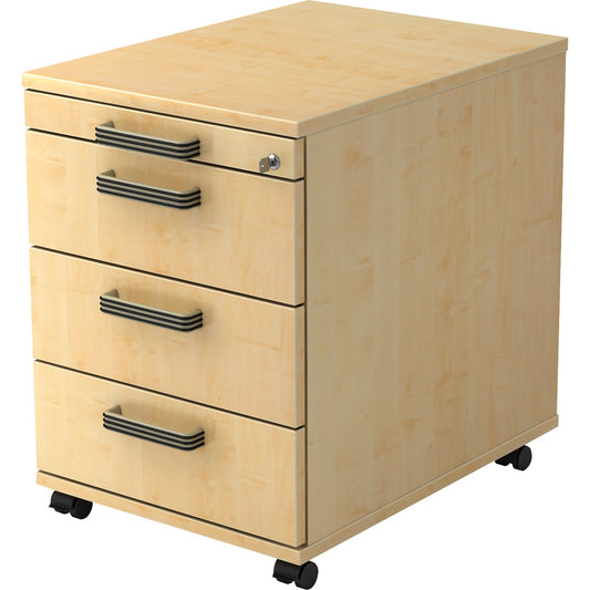 Hammerbacher Rollcontainer Solid 428 x 590 x 580 mm (B x H x T) 4 Schubladen Spanplatte, melaminharzbeschichtet ahorn ahorn