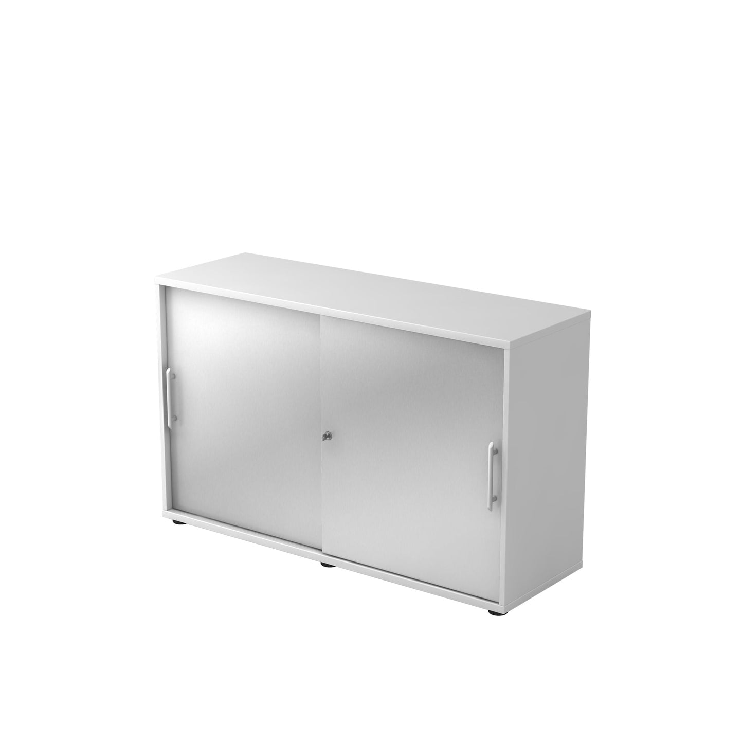 Hammerbacher Schiebetürenschrank 1.200 x 748 x 400 mm (B x H x T) Farbe der Front: silber Farbe des Korpus: weiß