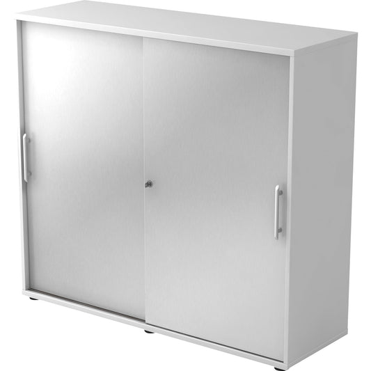 Hammerbacher Schiebetürenschrank 1.200 x 1.100 x 400 mm (B x H x T) Farbe der Front: silber Farbe des Korpus: weiß