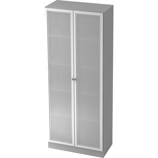 Hammerbacher Flügeltürenschrank Solid 800 x 2.004 x 420 mm (B x H x T) 4 Fachböden Holz Farbe der Front: silber/transparent Farbe des Korpus: grau