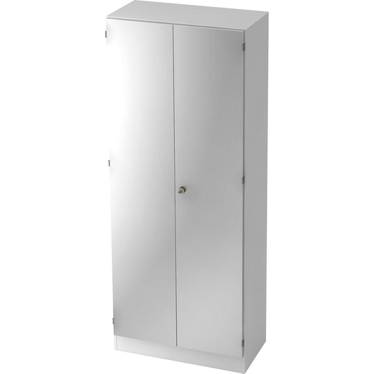Hammerbacher Flügeltürenschrank 800 x 2.004 x 420 mm (B x H x T) 4 Fachböden Spanplatte Farbe der Front: silber Farbe des Korpus: weiß