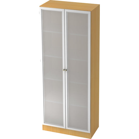 Hammerbacher Flügeltürenschrank Solid 800 x 2.004 x 420 mm (B x H x T) 4 Fachböden Holz Farbe der Front: silber/transparent Farbe des Korpus: buche