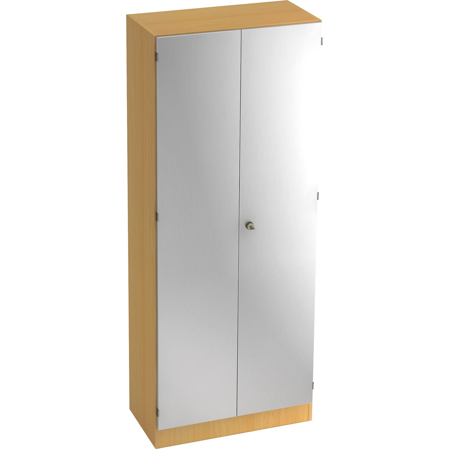Hammerbacher Flügeltürenschrank 800 x 2.004 x 420 mm (B x H x T) 4 Fachböden Spanplatte Farbe der Front: silber Farbe des Korpus: buche