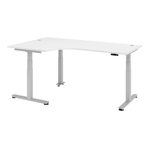 Hammerbacher Schreibtisch Maße: 2.000 x 630-1.270 x 1.200 mm (B x H x T) Spanplatte weiß