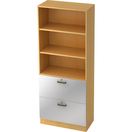 Hammerbacher Hängeregistraturschrank 800 x 2.004 x 420 mm (B x H x T) Spanplatte, melaminharzbeschichtet Farbe der Front: silber Farbe des Korpus: buche