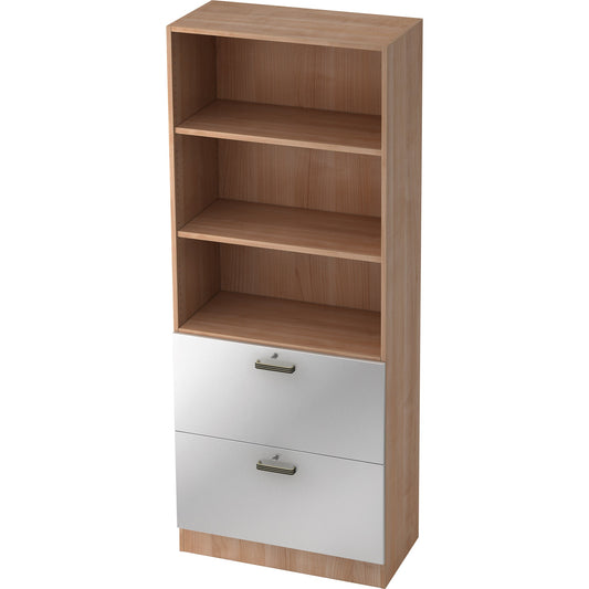 Hammerbacher Hängeregistraturschrank 800 x 2.004 x 420 mm (B x H x T) Spanplatte, melaminharzbeschichtet Farbe der Front: silber Farbe des Korpus: nussbaum