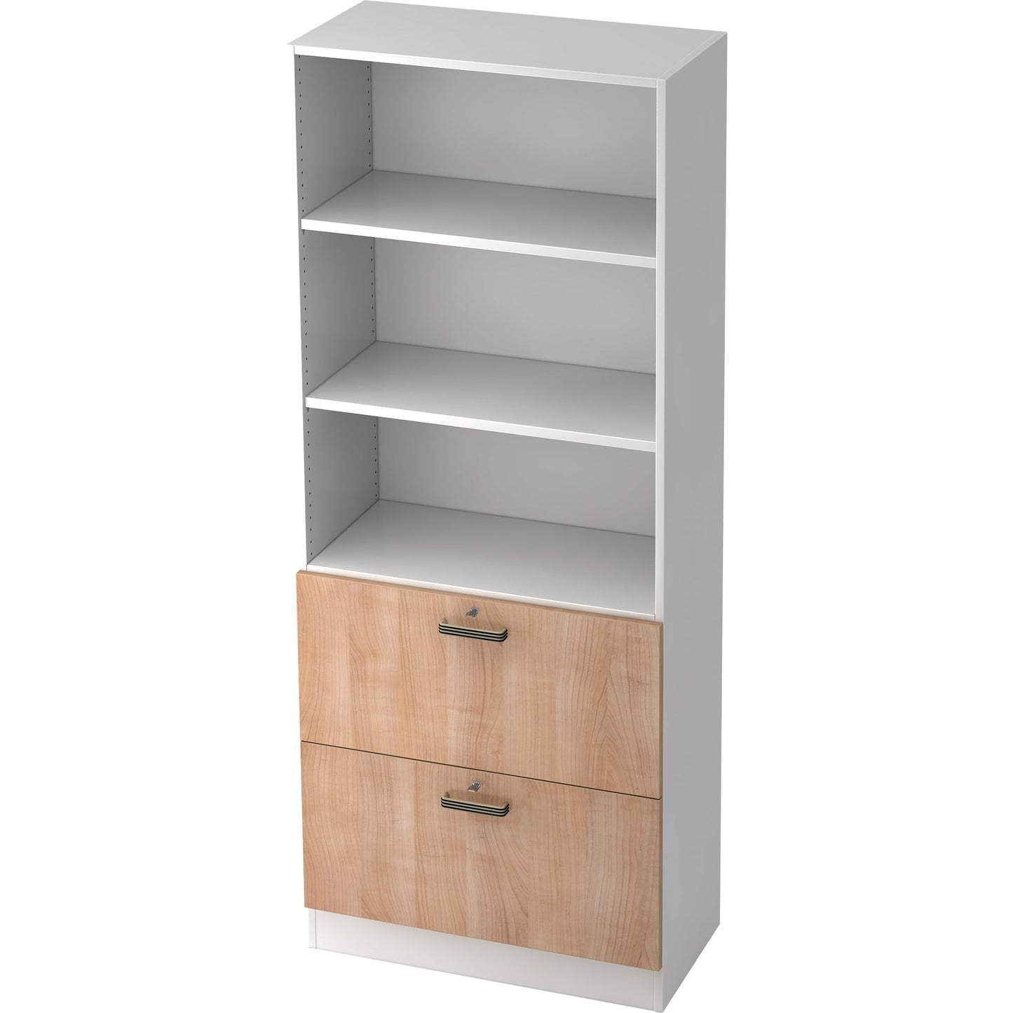Hammerbacher Hängeregistraturschrank 800 x 2.004 x 420 mm (B x H x T) Spanplatte, melaminharzbeschichtet Farbe der Front: nussbaum Farbe des Korpus: weiß