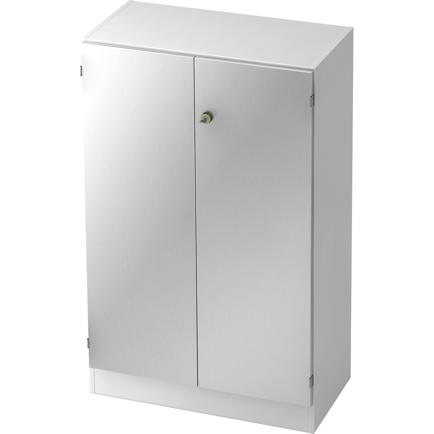 Hammerbacher Flügeltürenschrank 800 x 1.270 x 420 mm (B x H x T) 2 Fachböden Spanplatte Farbe der Front: weiß Farbe des Korpus: silber