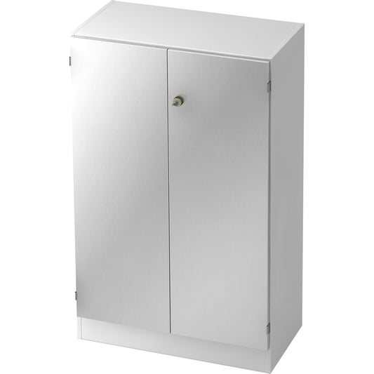 Hammerbacher Flügeltürenschrank 800 x 1.270 x 420 mm (B x H x T) 2 Fachböden Spanplatte Farbe der Front: weiß Farbe des Korpus: silber