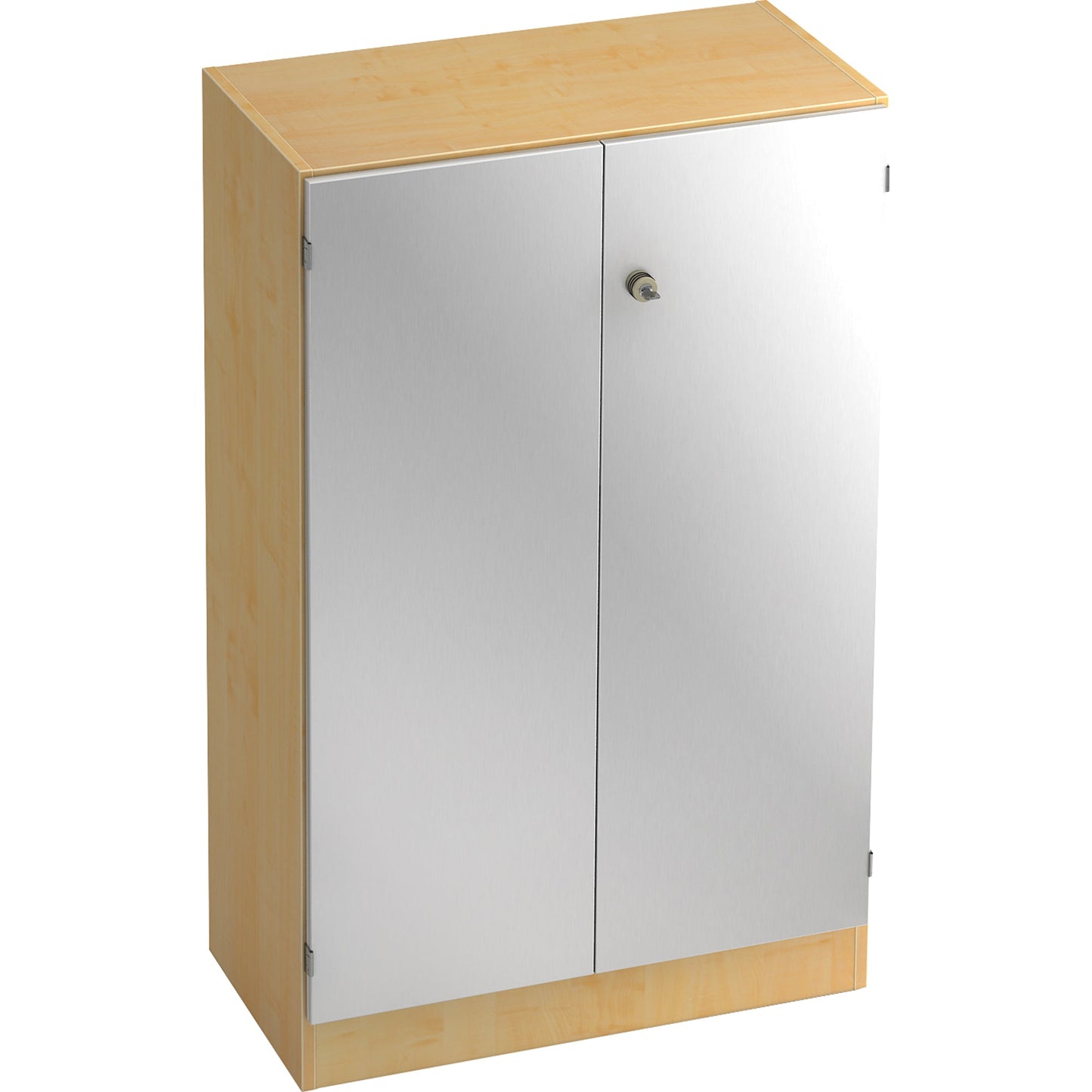 Hammerbacher Flügeltürenschrank 800 x 1.270 x 420 mm (B x H x T) 2 Fachböden Spanplatte Farbe der Front: silber Farbe des Korpus: ahorn