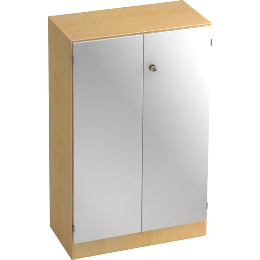 Hammerbacher Flügeltürenschrank 800 x 1.270 x 420 mm (B x H x T) 2 Fachböden Spanplatte Farbe der Front: silber Farbe des Korpus: ahorn