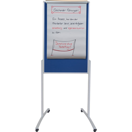 FRANKEN Moderationstafel PRO mobil Maße der Oberfläche: 76 x 121 cm (B x H) höhenverstellbar inkl. magnetischem Flipchart-Blockhalter Filz blau