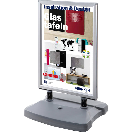 FRANKEN Kundenstopper TANK 67 x 112,3 x 59 cm (B x H x T) DIN A1 Standfuß Aluminium silber